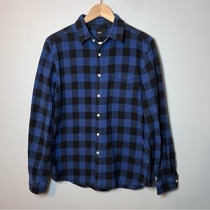 ASOS Flannel Button Front Shirt Men’s L Black Blue Plaid Check Fits Chest 40-42”